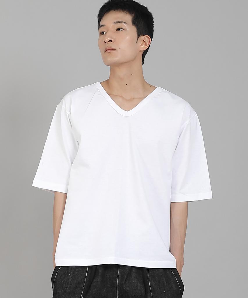 Seinteukeulu Plain V-Neck Half-Sleeve T-Shirt Vhr-895 White