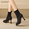 High-heeled Short Boots Spring and Autumn Pointed Toe Elastic Stocking Ankle Boots for Women Splicing Slip On Botas Femininas