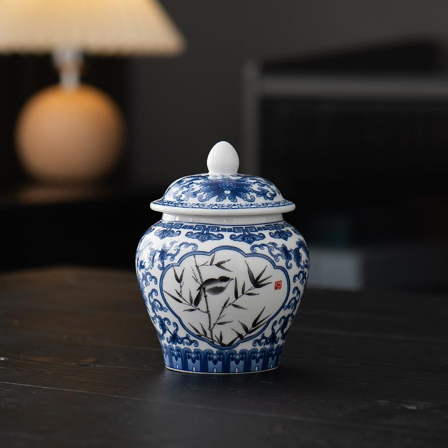 Creative Light Blue Floral Vine Ceramic Tea Canister Exquisite Sealed Small Storage Jar Chilean Food Container Home Decoration