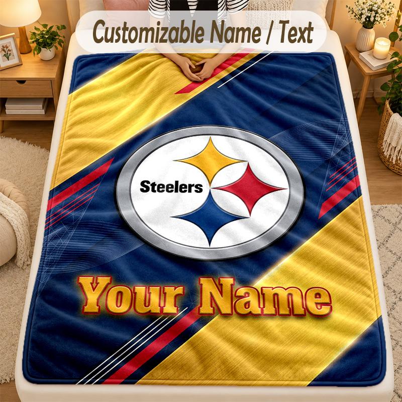 Flannel BlanketPittsburgh Steelers Custom Name Text Personalized Soft Warm Throw Blanket Home Decor Gift