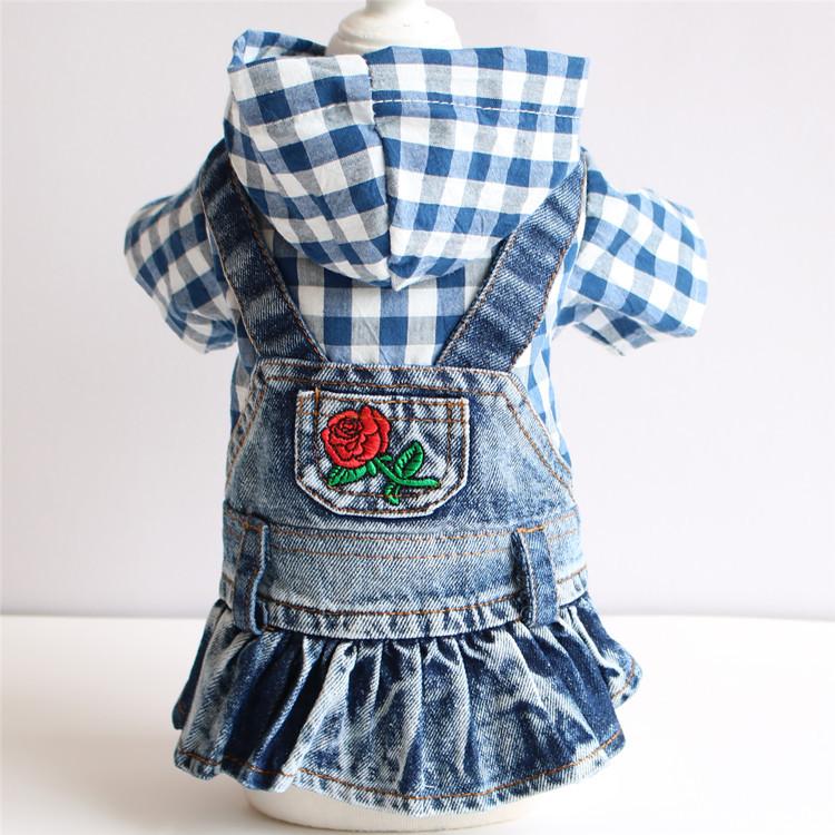 

Beichong 19 New Pet Clothing and Teddy Dog Синяя джинсовая юбка в клетку с вышивкой