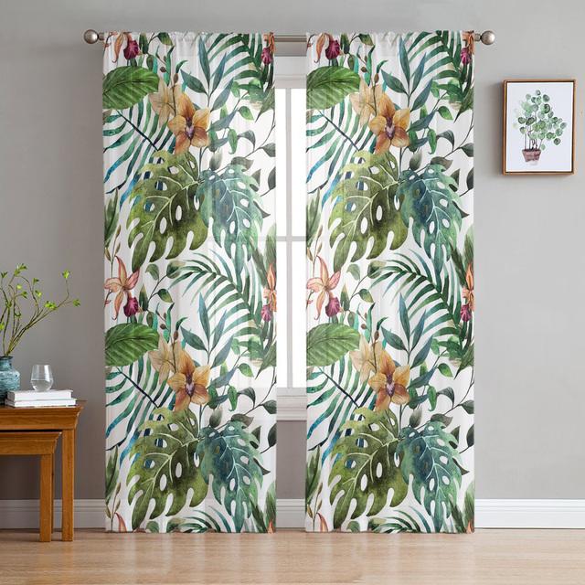 Tropical Plant Decoration Sheer Curtains Window Curtains For Living Room Bedroom Blinds Kids Room Home Decor