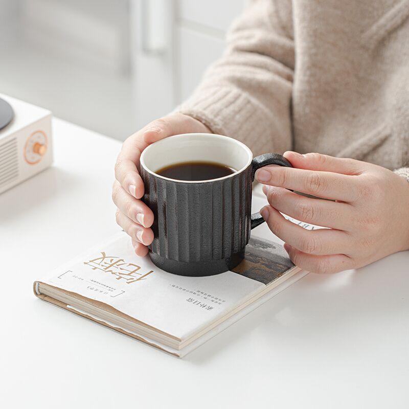 Ceramic Mug Handmade Line Pattern Cup Household Tea Drinking Cup Activity Cup Practical Gift Cup