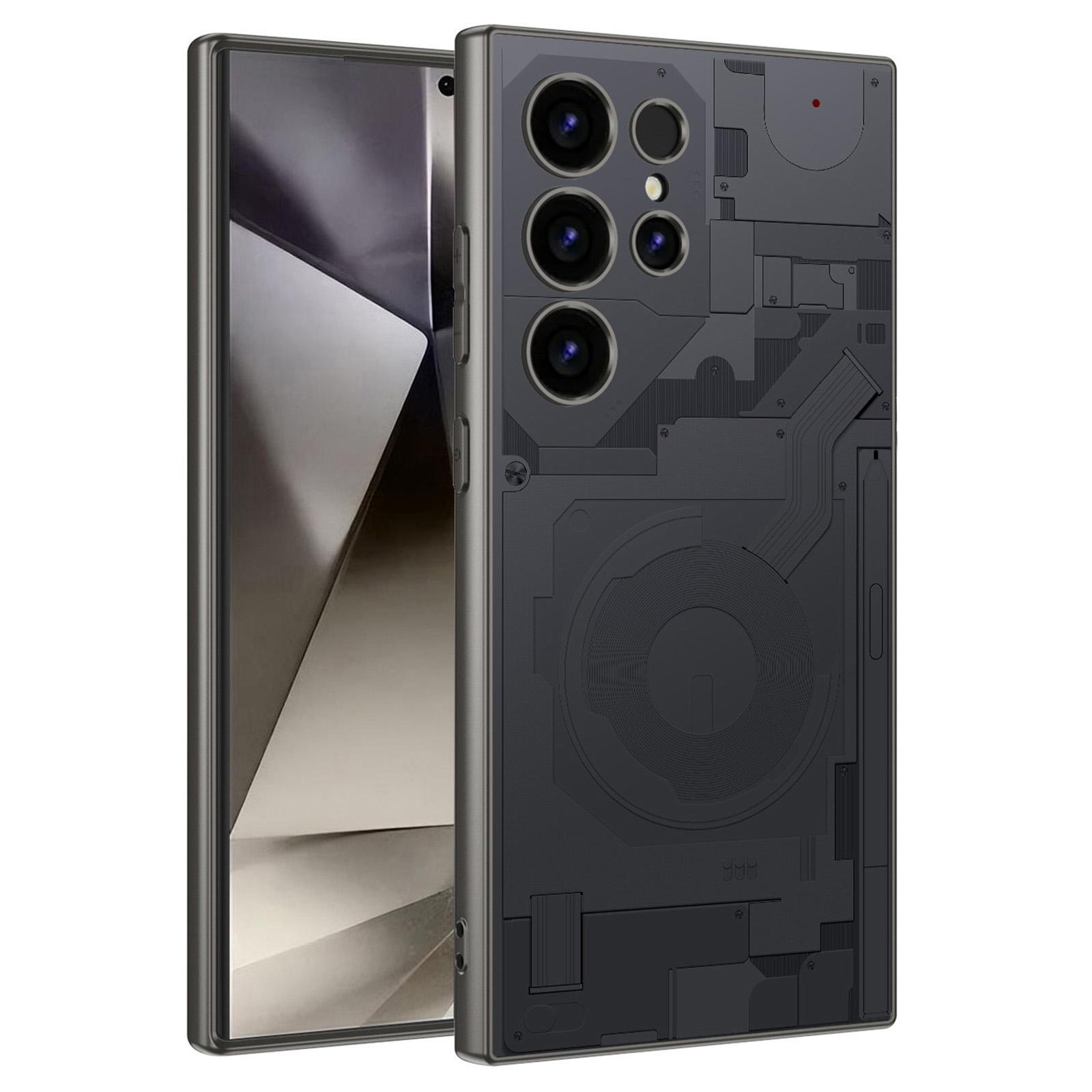 

GKK For Samsung Galaxy S24 Ultra Case Circuit Pattern AG Skin-Touch PC+TPU Phone Cover Titanium Black