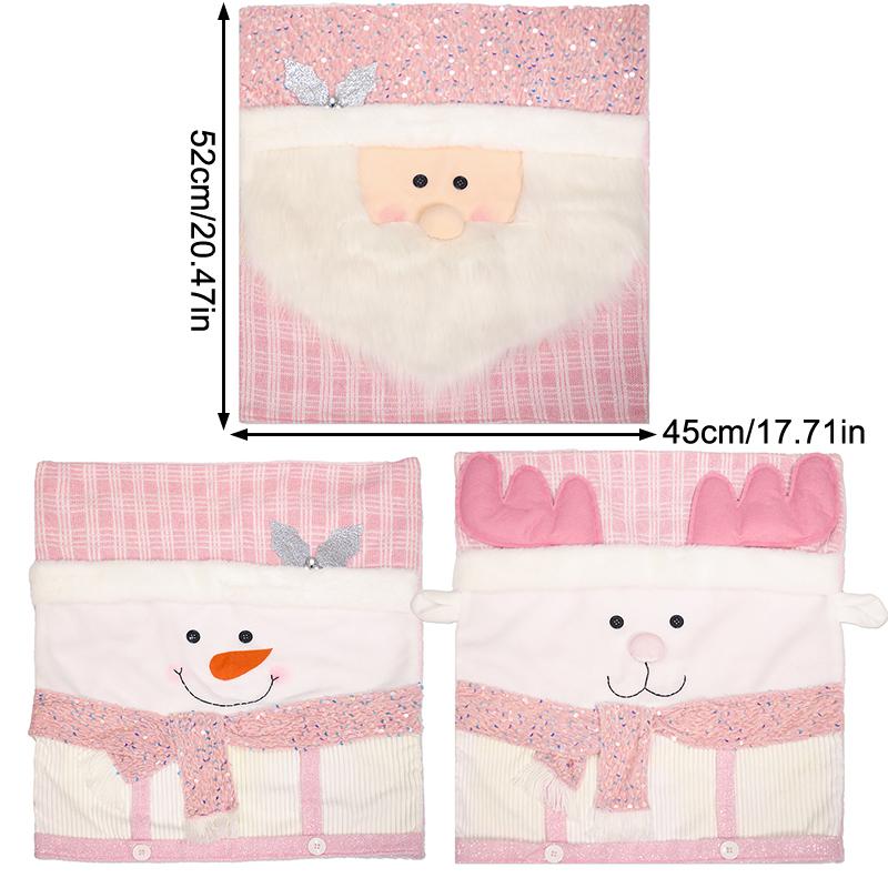 Stuhllehnenbezüge mit Cartoon-Motiv, waschbar, rosa, weihnachtlich, Stuhlbezüge, Esszimmerstuhllehnenbezüge, Heimdekoration