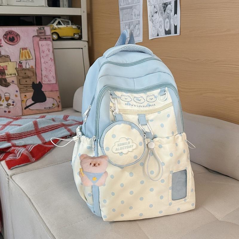 School bag women's new college style Japanese fresh cartoon polka dot backpack junior high school students lightweight travel backpack