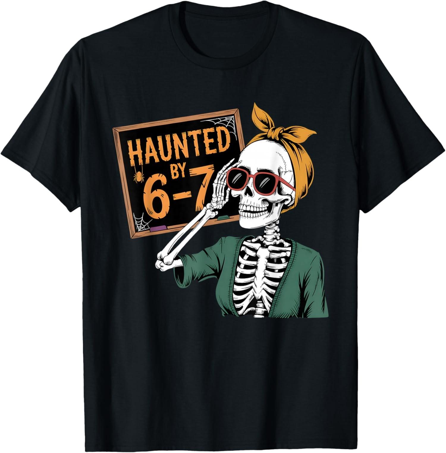 T-shirt unisexe dr?le de conception de squelette Six Seven d enseignant d Halloween S