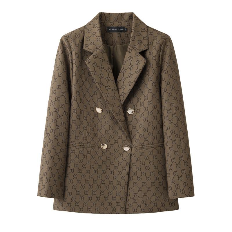 Women Long Sleeve Blazer Jacket Lapel Double Breasted Gold Button Loose Fit Office Casual Suit Outerwear Coat