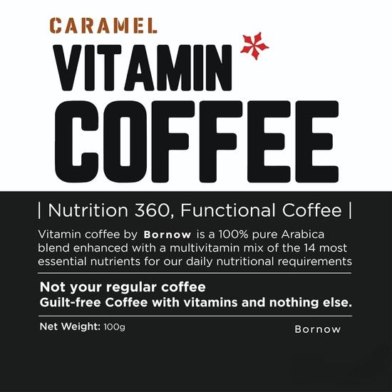Bornow Caramel Coffee™ | Nutrition 360, 100% Pure Arabica | Infused With 13 Vitamins & Panax Ginseng Extract | Premium Instant Wellness Coffee, 50 Gms