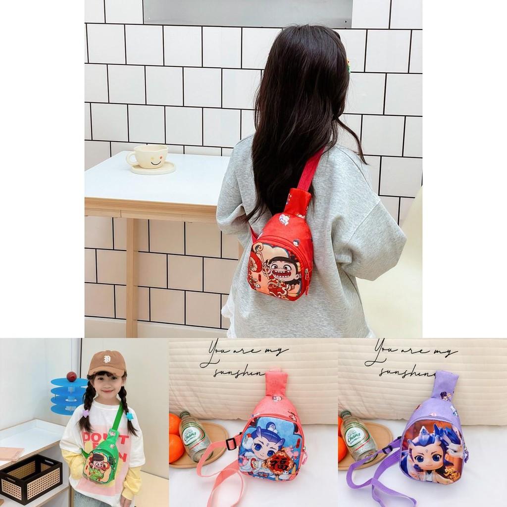 Ne Zha Ao Bing Estampa Bolsa de Peito Infantil Com Tecido de Poliéster E Design Respirável Para Crianças Pré-escolares