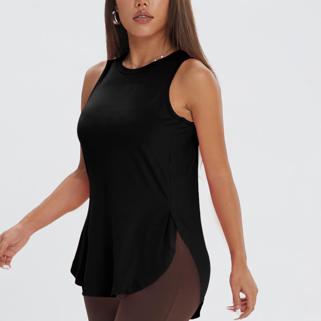 Workout Tank Top For Women With Side Slits Polyester Fabric For Yoga And Running