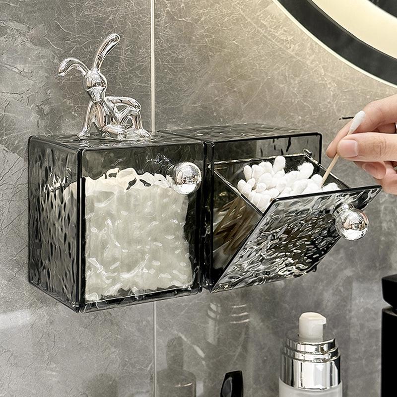 Wall-Mounted Transparent Bathroom Organizer: Cotton Swab Box, Mirror Cabinet, Cotton Pad Holder, and Lipstick Display Rack
