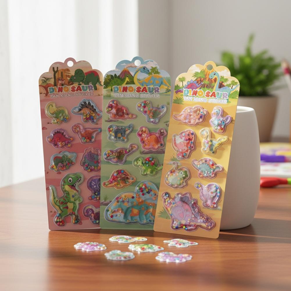 1/4pcS Dinosaur Shaker Stickers Interactive Sparkly Dino Decor Decals For Kids' Notebooks Stationery Room Home Decor