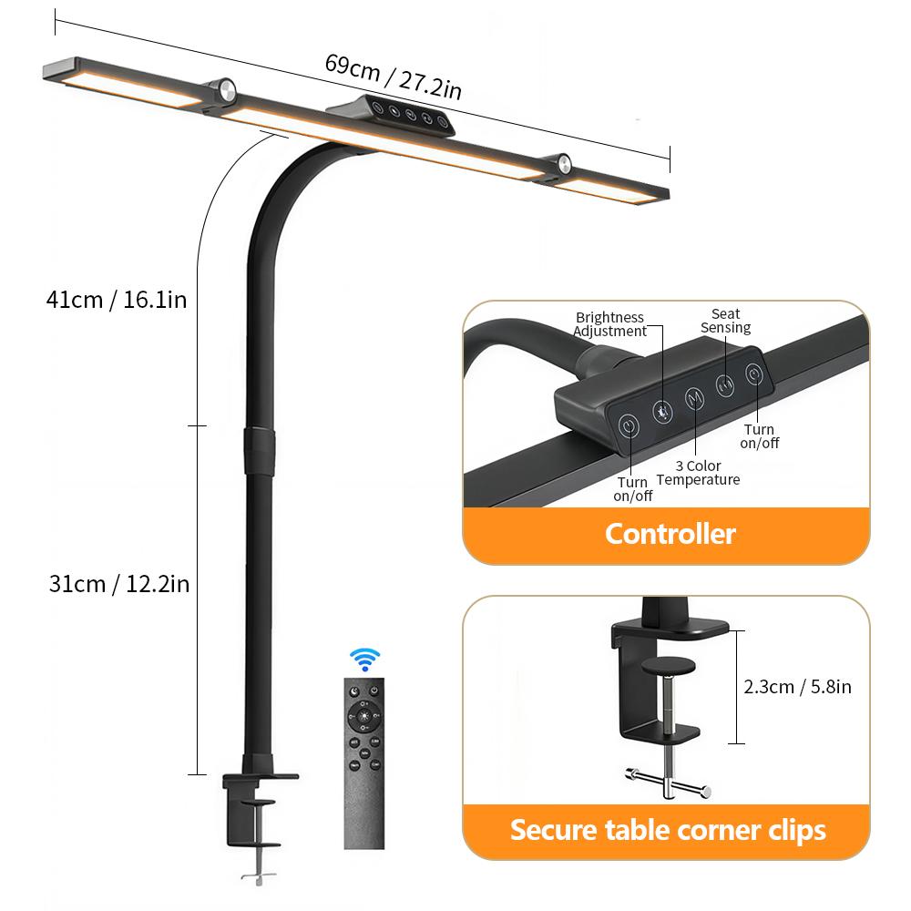 Led Desk Lamp with Clamp Architect Desk Lamp for Home Office Ultra Bright Auto Dimming PC Light Stepless Dimming Table Light
