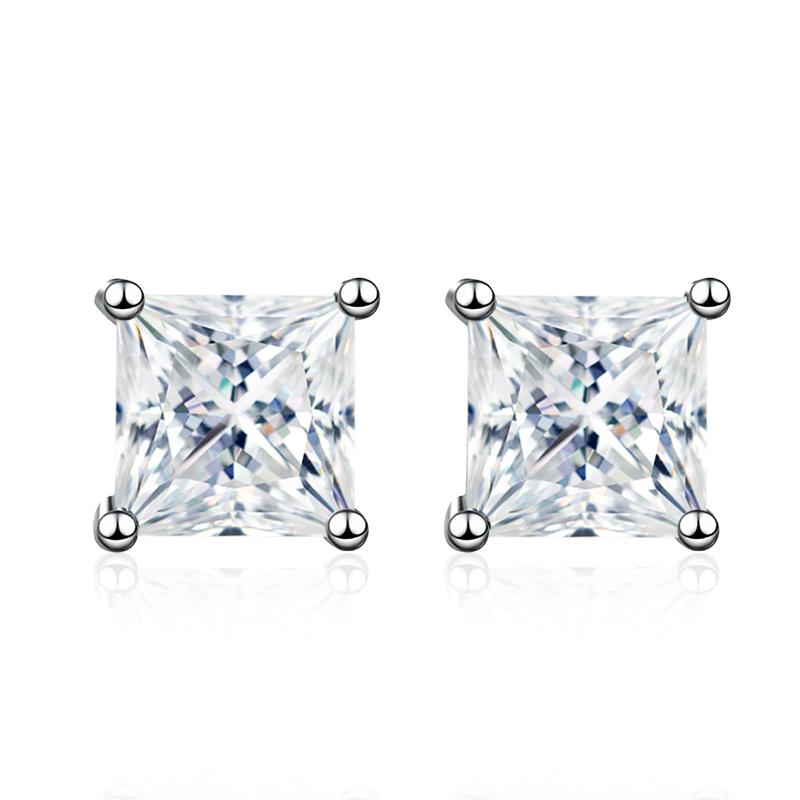 NeeTim 1ct 2ct Princess Cut Moissanite Earrings S925 Sterling Silver Plated with White Gold Plated Ear Studs for Women Jewelry