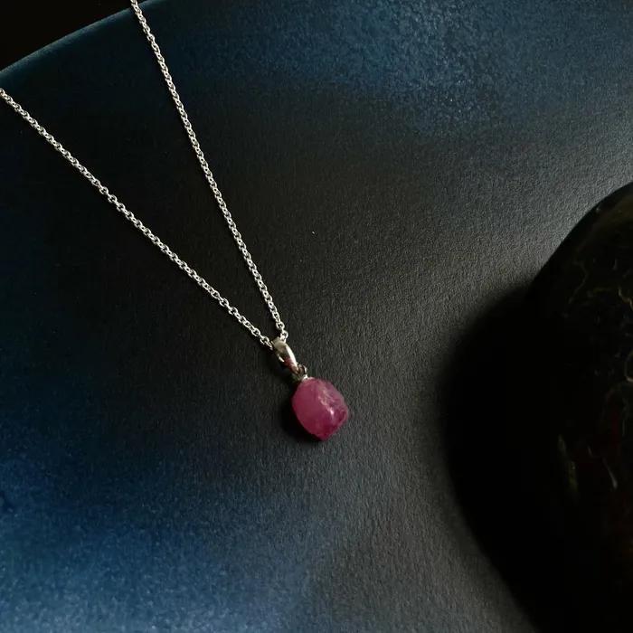 organic silver necklace_ruby Organic gemstone necklace LISSE Ruby
