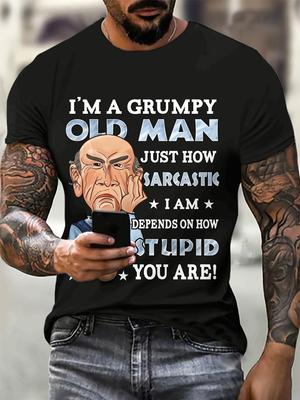Men's Funny 'I'm a Grumpy Old Man' Sarcastic Graphic T-Shirt - 3D Digital Print Crew Neck Short Sleeve Shir