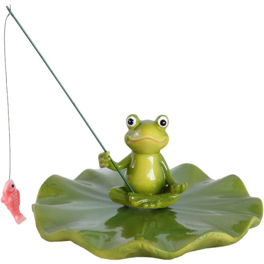 Floating frog ornament pond decoration, resin frog fishing ornament, floating lotus leaf meditation frog statue, Zen animal sculpture Pack of 1