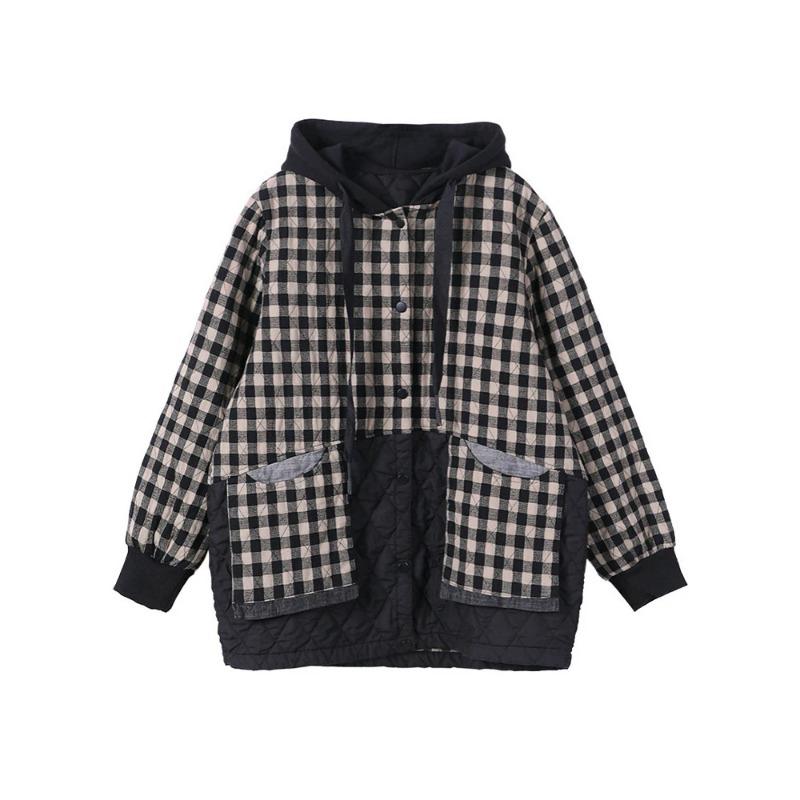 2024 Winter Fashion Padded Coats Chinese Womens Loose Hooded Warm Plaid Jackets Ladies Casual Vintage Luxury Outerwear