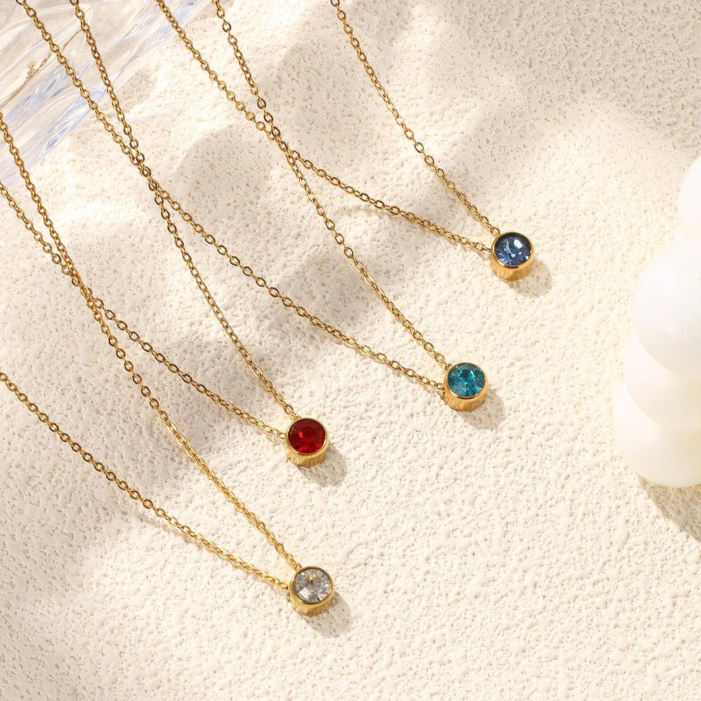 304 Stainless Steel Birthstone Necklace 18K Real Gold Plated Link Cable Chain Necklace For Women Jewelry Gift 45cm, 1 Piece