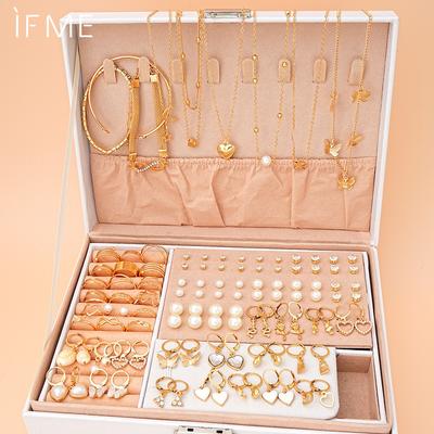 Lüks Kelebek Kalp Kolye Küpe Bilezik Yüzük Kadınlar için Piercing Kristal Yapay İnci Küpe Seti Aksesuarları Takı