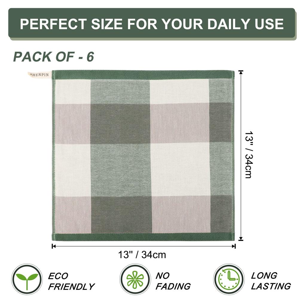 uxcell Kitchen Kitchen Checkered Set of Cotton Hanging Quick Cleaning Green Towels, Dishcloths, Cloths, Pattern, 100% Cotton, 6, 3434cm, Dishcloths,