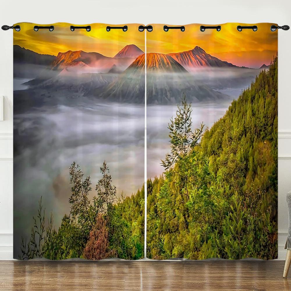 Curtain Oil Painting Landscape Firefly 3D Digital Printing Blackout Curtain Punching