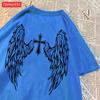 Casual Cotton Womens TShirts Cross Body And Flying Wings Funny Prints Short Sleeve ONeck Soft Oversize Fashion Female Clothes