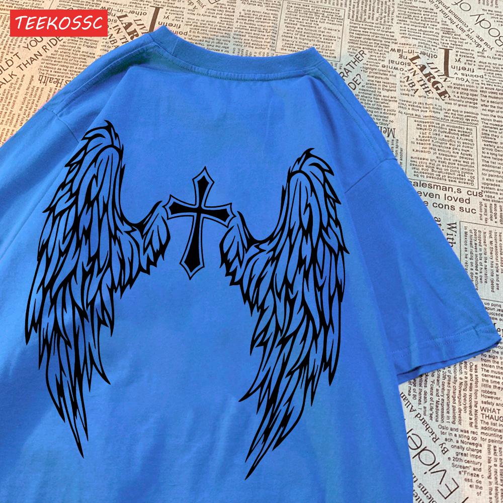 Casual Cotton Womens TShirts Cross Body And Flying Wings Funny Prints Short Sleeve ONeck Soft Oversize Fashion Female Clothes