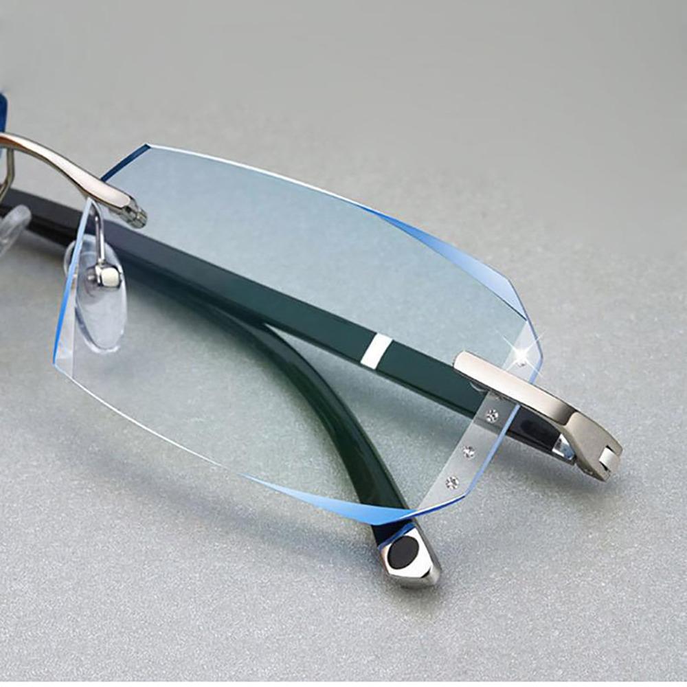 Men Reading Glasses Rimless Cut Edge Presbyopic Glasses Anti Blue Light Anti Fatigue Plus Glasses Presbyopia Clear Lens