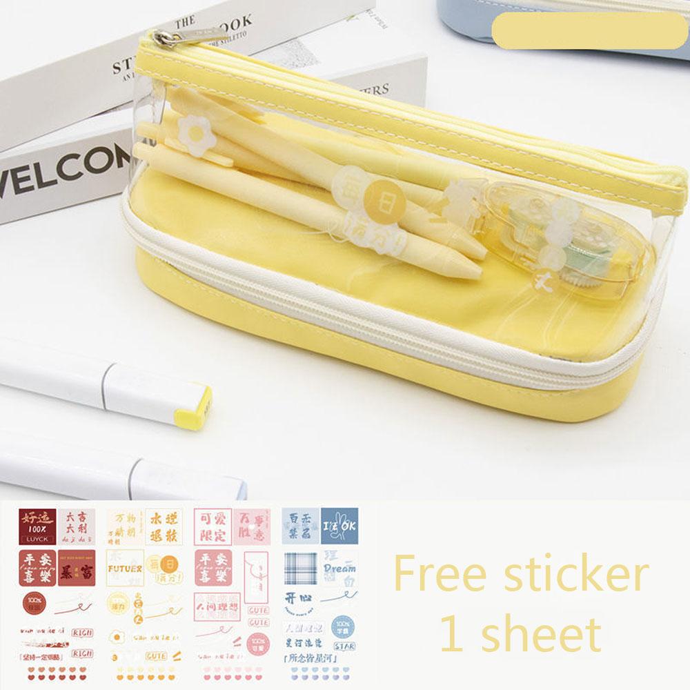 

Прозорий мішок для ручок, двошаровий, великої місткості, портативний студентський канцелярський приладдя, сумка для канцтоварів для молодшої школи. жовтий