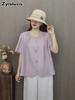 Summer New Modal Cotton Linen Loose Oversized V-Neck Sweatshirt Shirt Women's T-Shirt