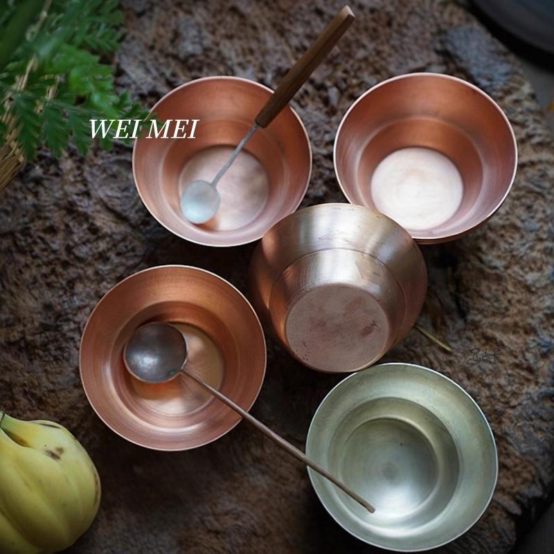 Vintage Pure Copper Bowl,Handcrafted Brushed Finish Luster Texture Picnic Soup 12 cm Bowl,Portable Thickened Copper Tableware