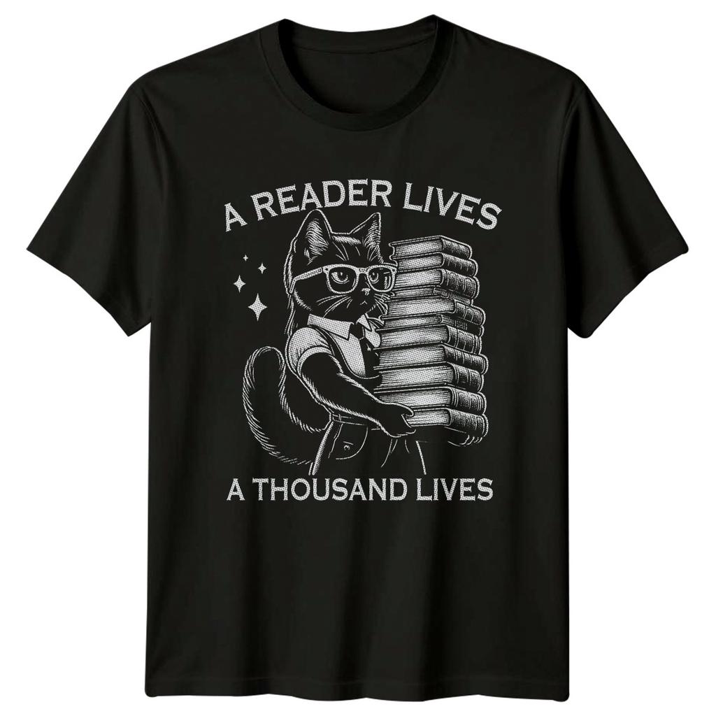 A Reader Lives A Thousand Lives TShirt Cat Librarian Book Lovers