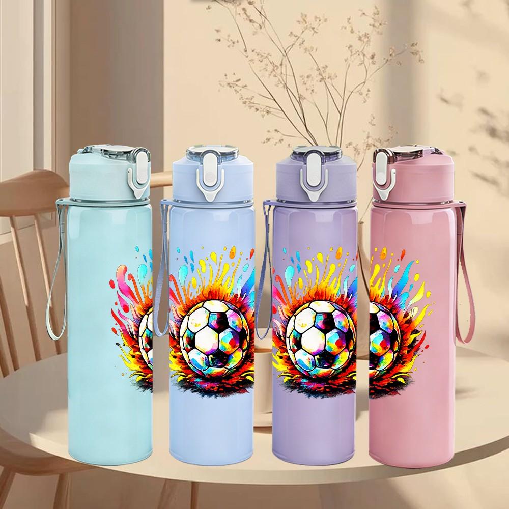 1PC Color Splash Soccer Ball Burst Print 750ml Color Plastic Sports Water Bottle Leakproof Flip Straw Lid Suitable for Sports Office Home Use