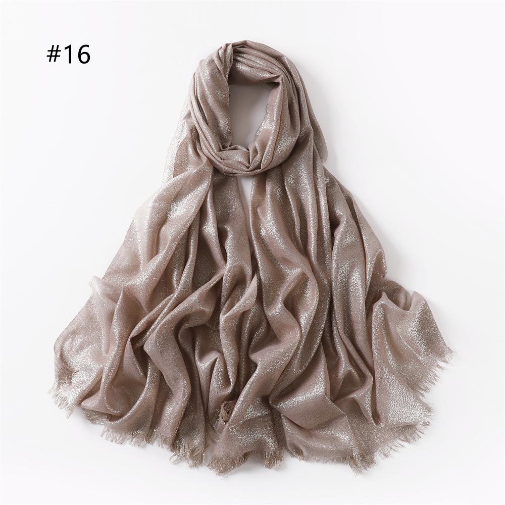 Elegant Two-End Tassel Scarf: Solid Color with Gold and Silver Threads