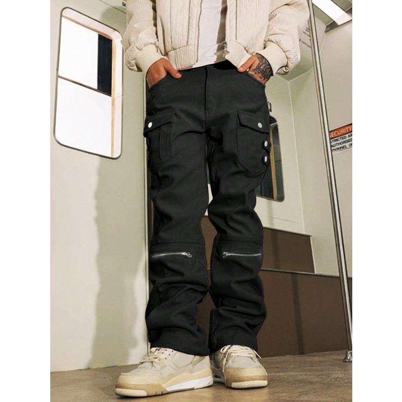 

Stylish Multi-pocket Tooling Casual Pants New Thin Retro Straight Wide-leg Floor Pants 0 XXL чорний