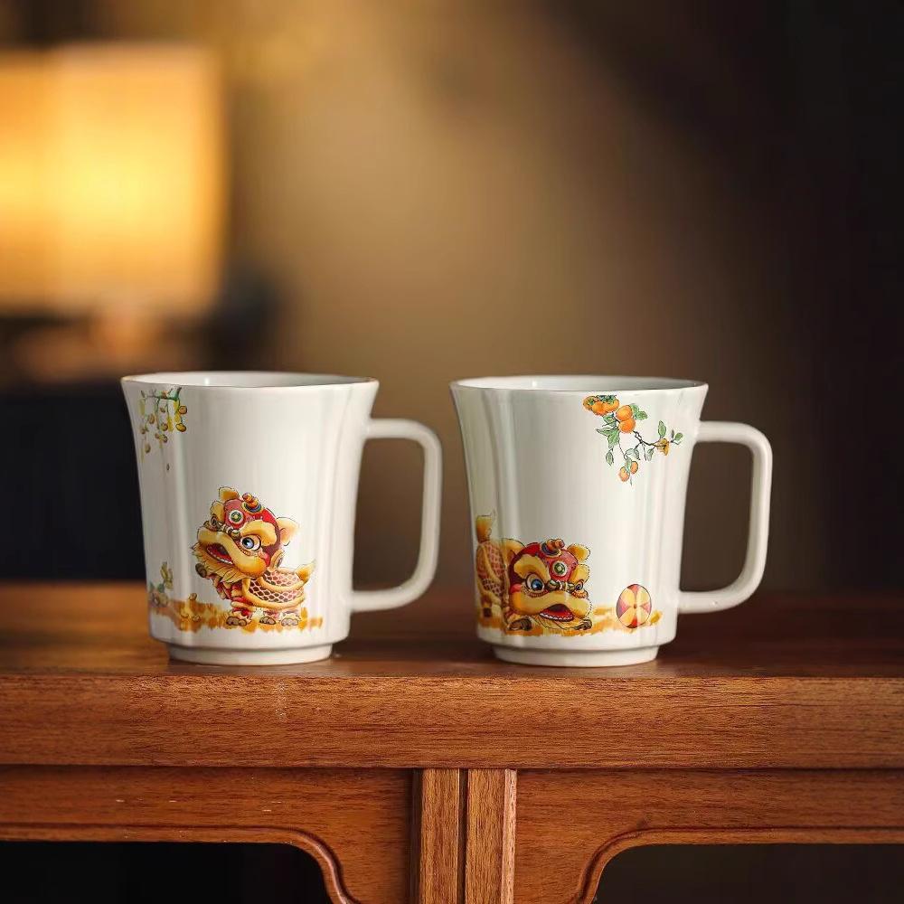 Grass And Wood Gray Good Lion Occurrence Teacup Personal Household Ceramic Lion Dance Drinking Cup High-End Office Kung Fu Tea Set