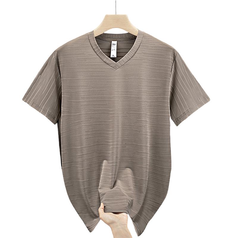 Summer Thin Plus Size Short Sleeved T-shirt For Men's Loose Half Sleeved V-neck Ice Silk T-shirt