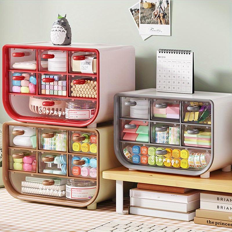 7-Compartment Desk Organizer,Dustproof Plastic Storage Box with Drawers for Stationery, Cosmetics & Jewelry for Office & Dorm Room,Home Organization