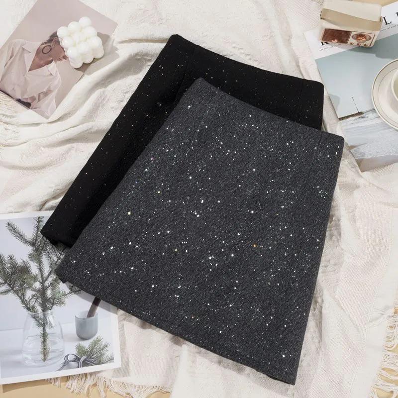 

2026 Retro Slim-Fit Sparkly Wool A-Line Short Skirt for Women L