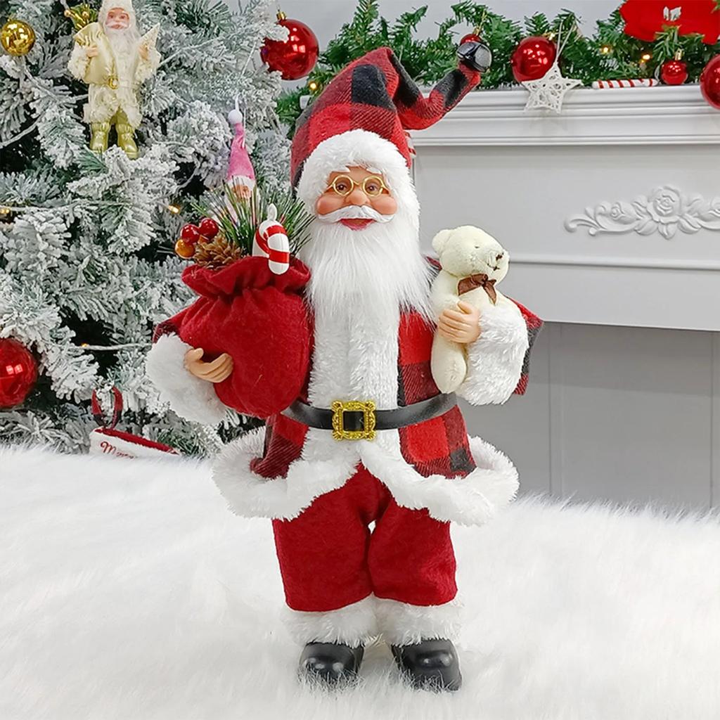 Christmas Sitting Standing Santa Claus Figurines Doll Cute 12inch Xmas Tree Party Ornament Table Office Fireplace Home Decor