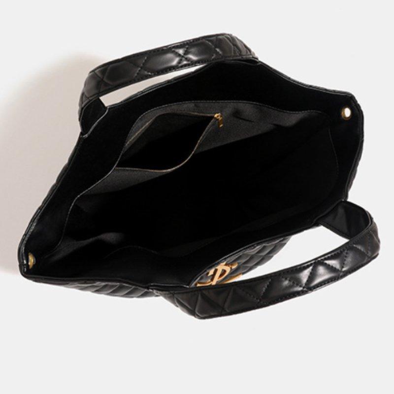 Vintage Tote Große Kapazität Gesteppte Handtasche Achseltasche Damen Vielseitige Einkaufstasche PU-Material Horizontales Rechteck Schwarz 35*10*38cm