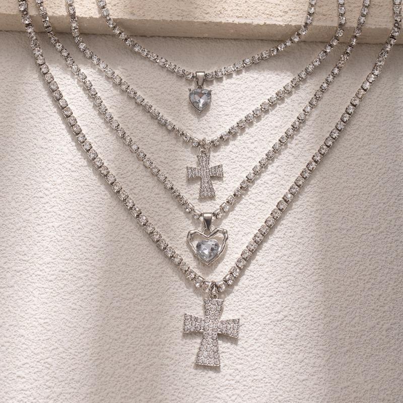 Diamond-set Love Cross Pendant Jewelry Multi-layer Necklace Light Luxury High-grade Full Diamond Collarbone Chain