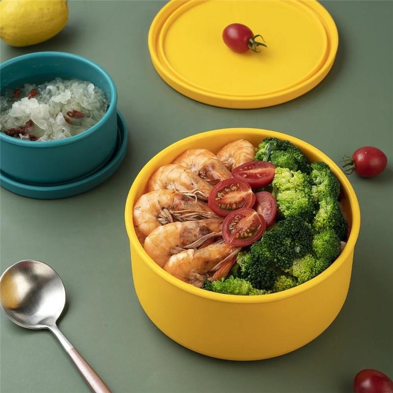 Boîte à déjeuner en Silicone, boîte à déjeuner en Silicone pour micro-ondes, boîte de rangement pour réfrigérateur, ensemble rond de quatre pièces