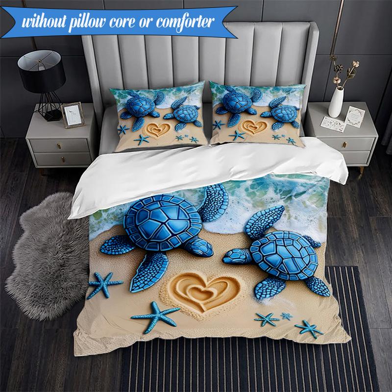 3PCS Ocean Love Turtles Bedding Set,Including 1pc Duvet Cover And 2pcs Pillowcases Perfect for Bedroom, Dormitory, Fan Christmas Gift