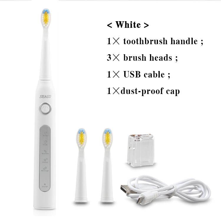 Ultrasonic Electric Toothbrush Sonic Wave Clean USB Rechargeable Toothbrush with Replacement Brush Heads 1 Handle 3 Heads