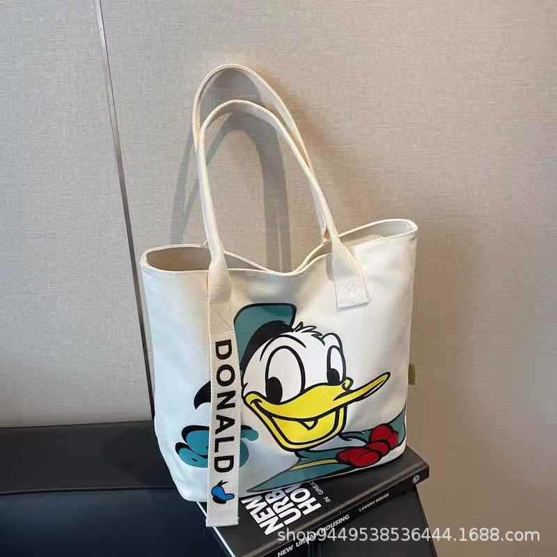 Cartoon Large-capacity Canvas Bag Women's New Portable Shopping Bag Shoulder Bag Go Out Bento Bag Portable Tote Bag