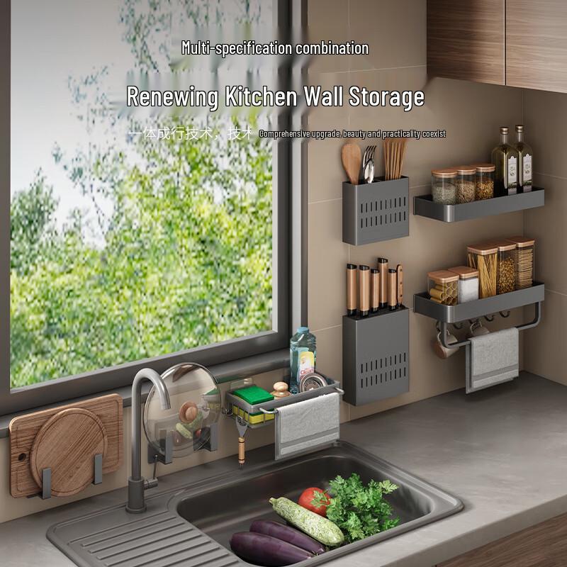 Mahuotun Wall-Mounted Carbon Steel Kitchen Organizer Rack