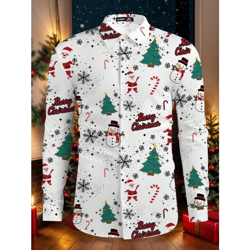 Christmas Festival Theme Men's 3D Printed Formal Shirts Christmas Tree Santa Claus Graphic Long Sleeve Shirt Fashion Men's Shirt